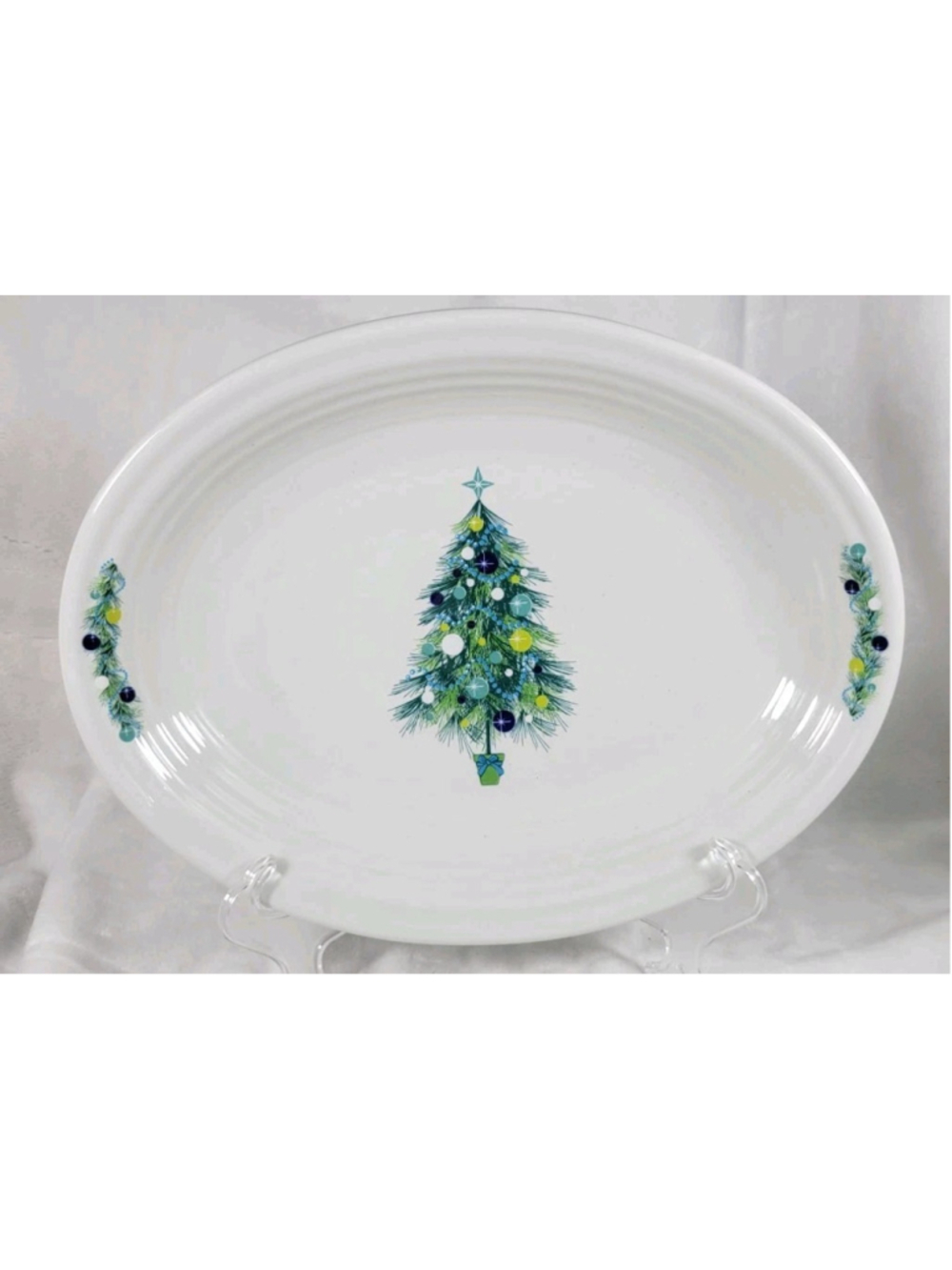 Fiestaware Retired Platter Blue Christmas Tree 11 5/8”Oval Serving Plate NWT